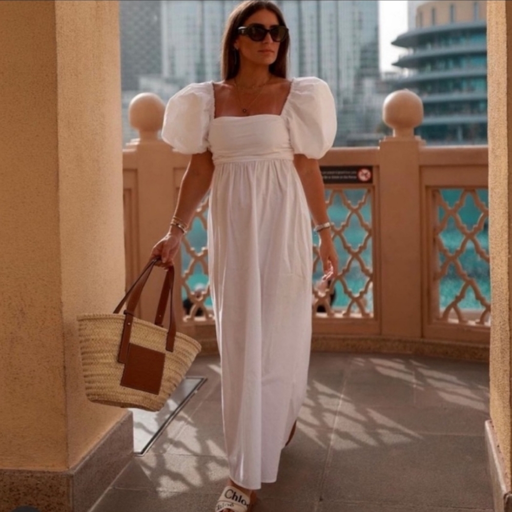ZARA NWT BLOGGERS FAVORITE DRAPED POPLIN DRESS White Midi Maxi